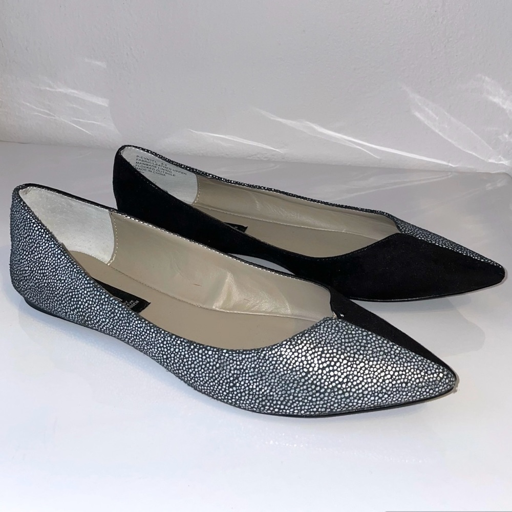 Steven by Steve Madden Eventful Silver leather flats, Size 8.5